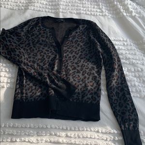 Ann Taylor navy cheetah cardigan sweater
